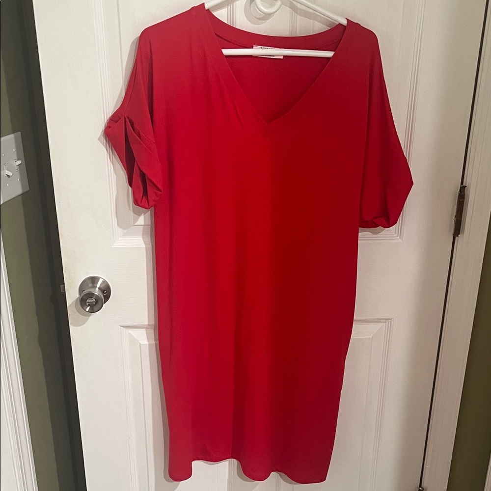 Red V-Neck Women's Dress